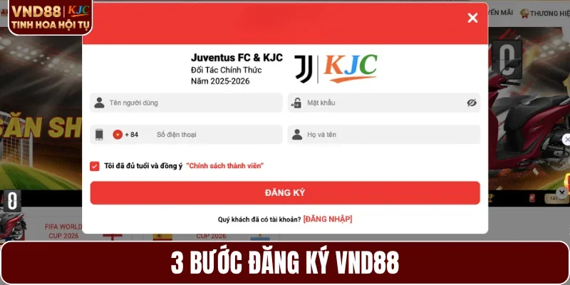 3 bước đăng ký VND88