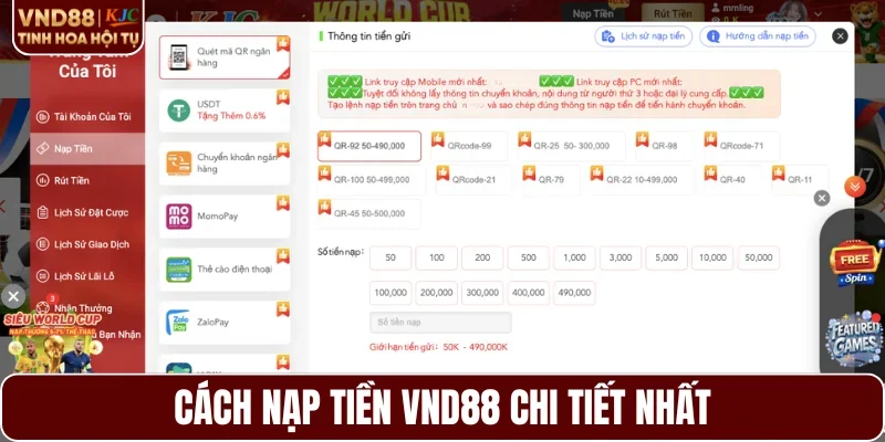 Cách nạp tiền VND88 chi tiết nhất