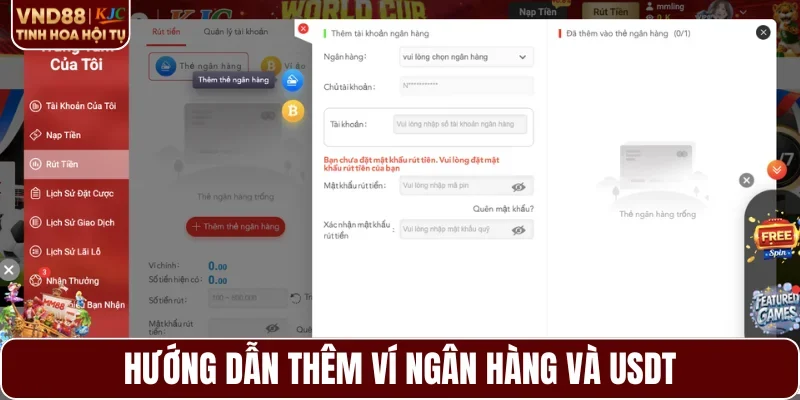 Hướng dẫn thêm ví ngân hàng và USDT